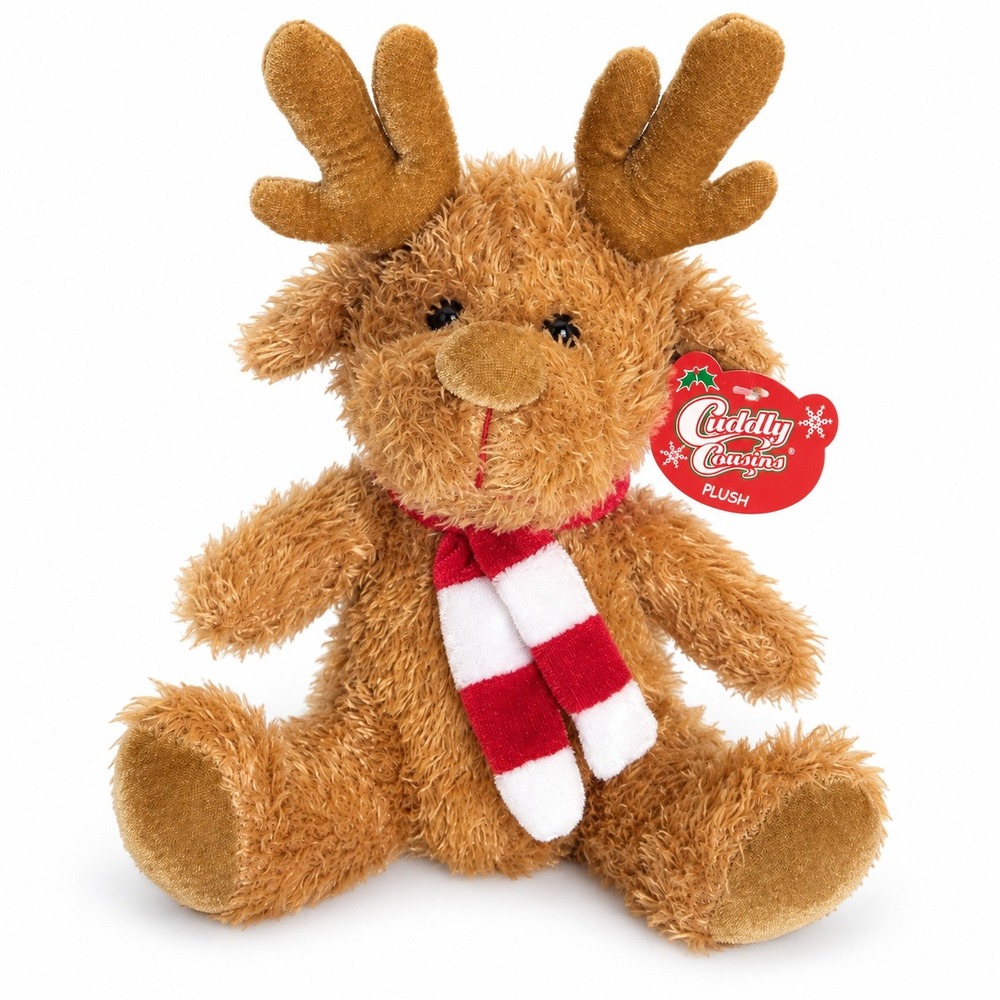 Cuddly Cousins Reindeer Plush Toy Unisex 9in Brown NEW Christmas Holiday Scarf